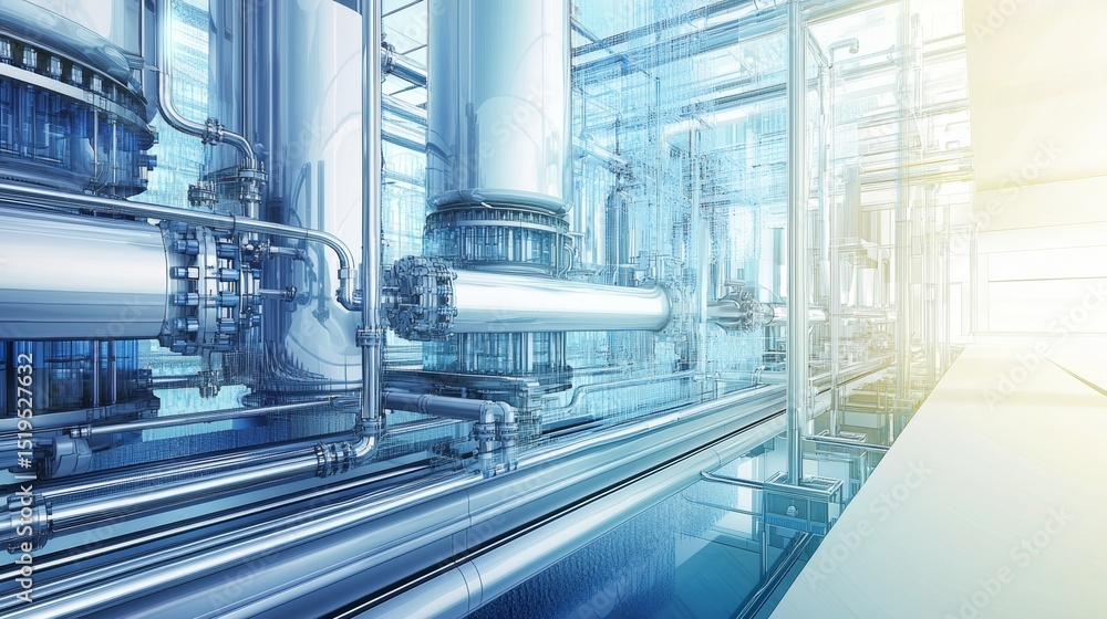 Obraz premium Industrial piping and machinery create a complex system in a modern facility during daylight hours