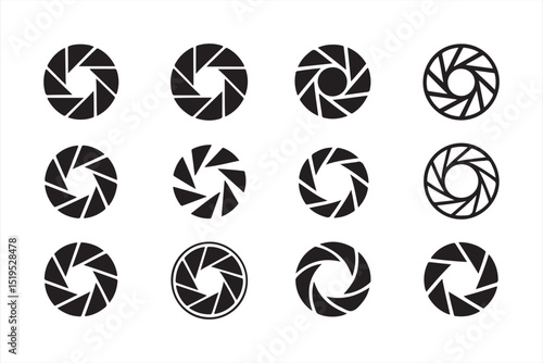 Minimalist Camera Aperture Icons Set: Photography Shutter Symbols in Black