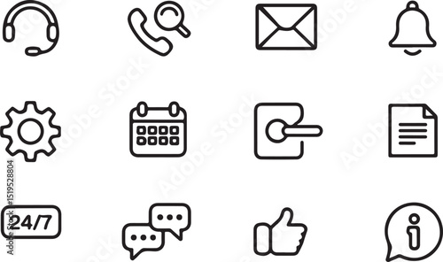 Business Service Icons: Headset, Contact, Message, and Scheduling Symbols