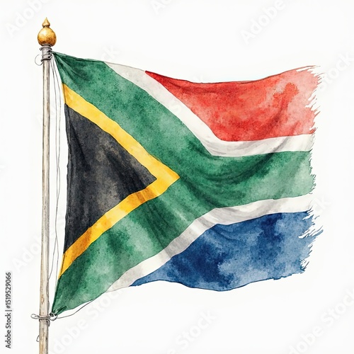 Watercolor South African Flag: Patriotism, Heritage, & Design Elements for Print, Web, & Branding