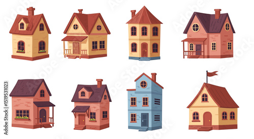 Cartoon houses collection colorful style