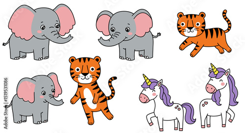 Cute cartoon animals set illustration