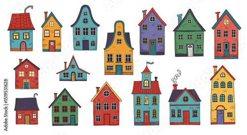 Colorful cartoon houses collection