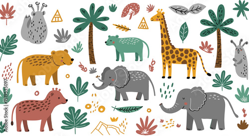 Cartoon animals jungle illustration