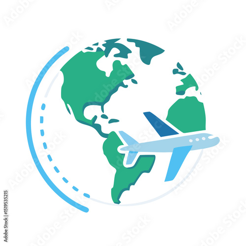 Airplane flying around the world global travel icon