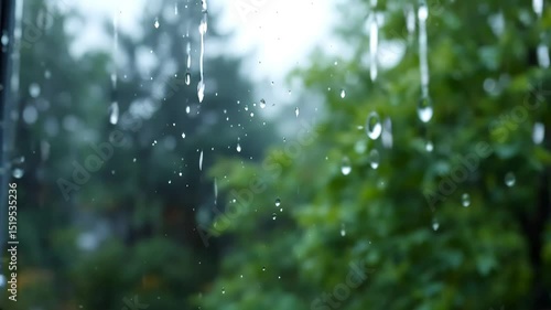 rain drops runnin down the window glass at rainy day
