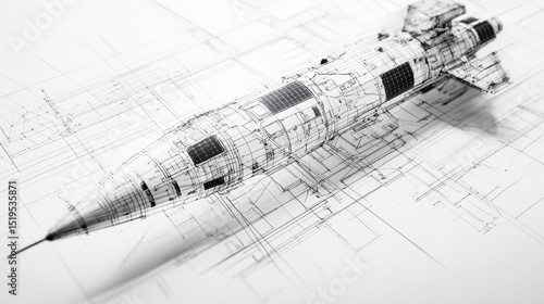 Wallpaper Mural Detailed engineering design for a futuristic rocket with intricate blueprints and technical specifications Torontodigital.ca