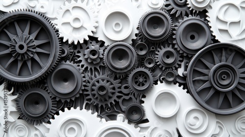 Wallpaper Mural Abstract grayscale image featuring an intricate arrangement of interlocking gears, creating a complex and visually engaging pattern of varying sizes and shades Torontodigital.ca