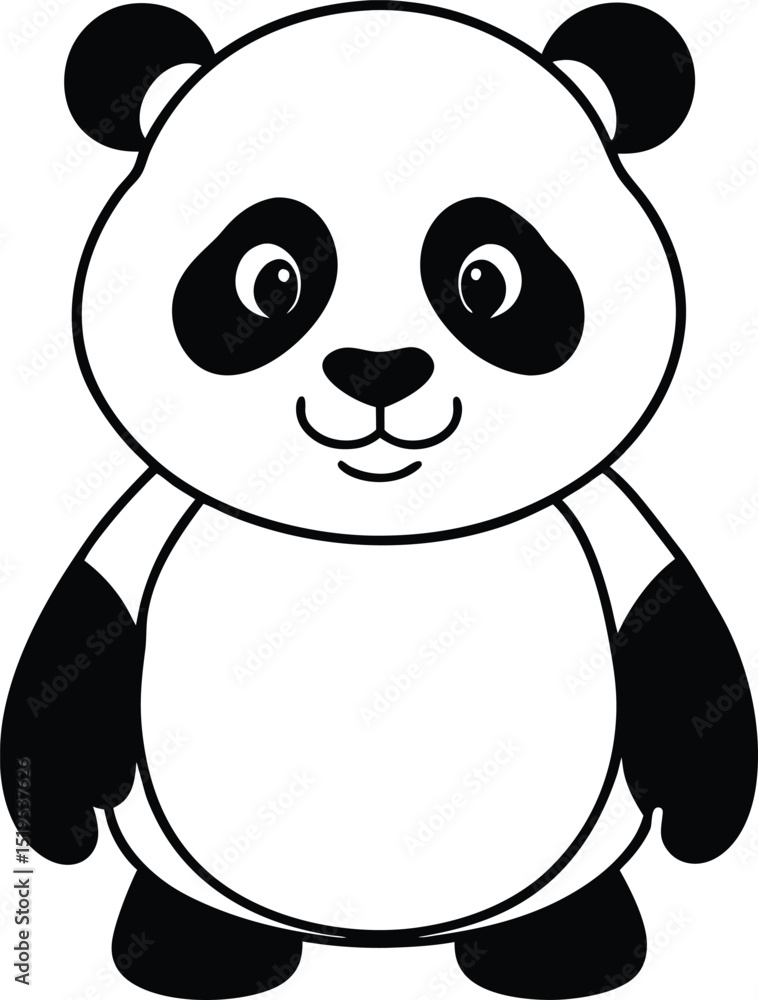 Cute Cartoon Panda Bear Standing Upright with a Friendly Expression Cute Cartoon Panda Bear Standing Upright with a Friendly Expression