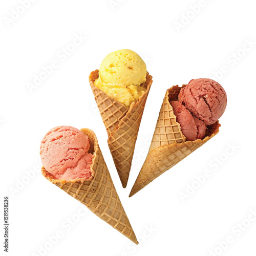 ice cream cones, each featuring a different flavor