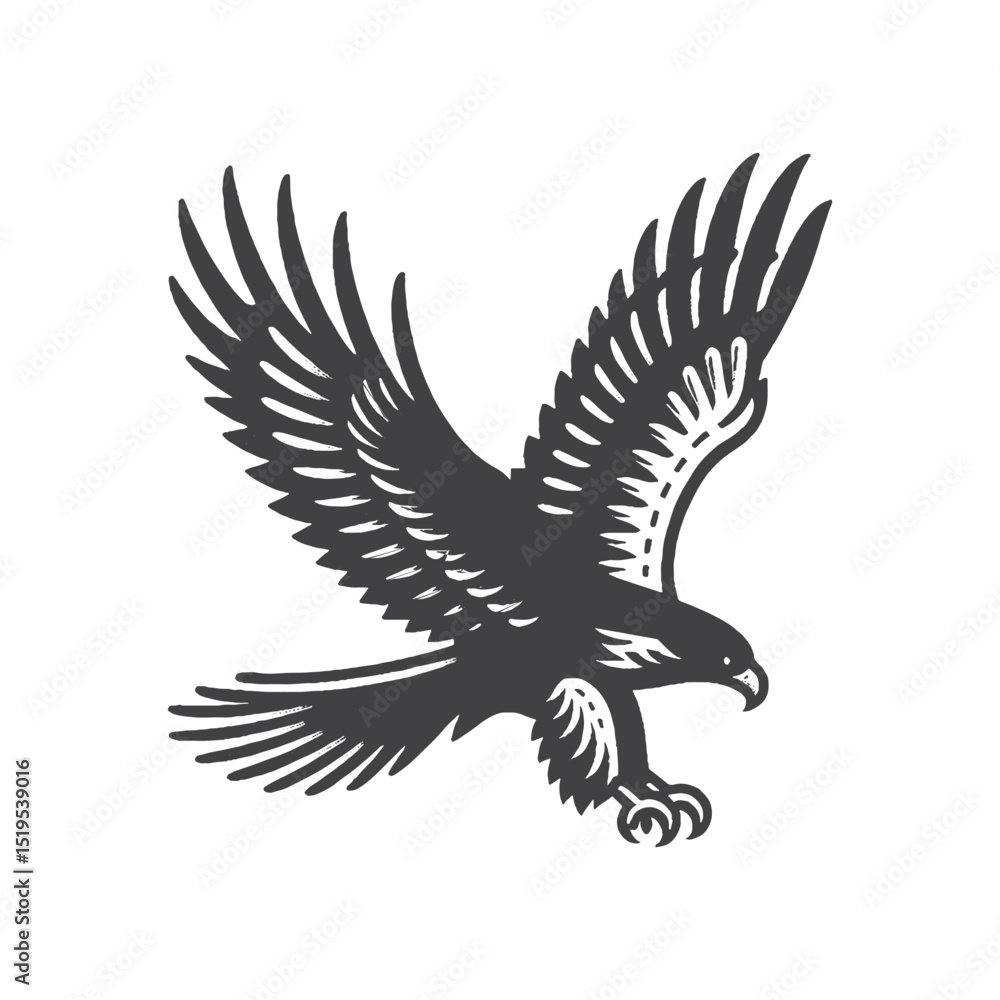 Fototapeta premium Vintage Hand-Drawn Spanish Imperial Eagle Flying With Wings Fully Spread Illustration, Wildlife Bird Engraved Style Vector for T-Shirts and Majestic Nature Themes Design