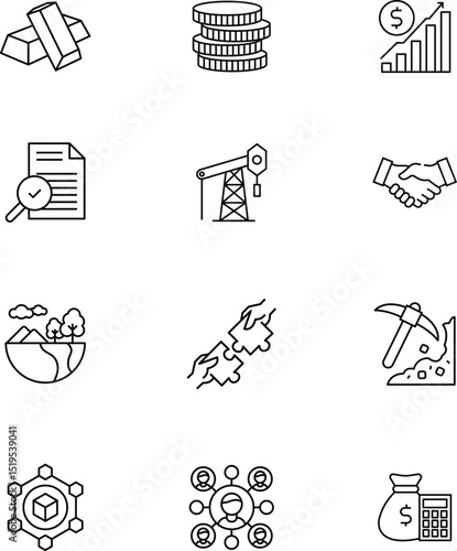 Financial Growth, Investment, and Natural Resources Icons - Conceptual Design for Business, Economy, and Industry
