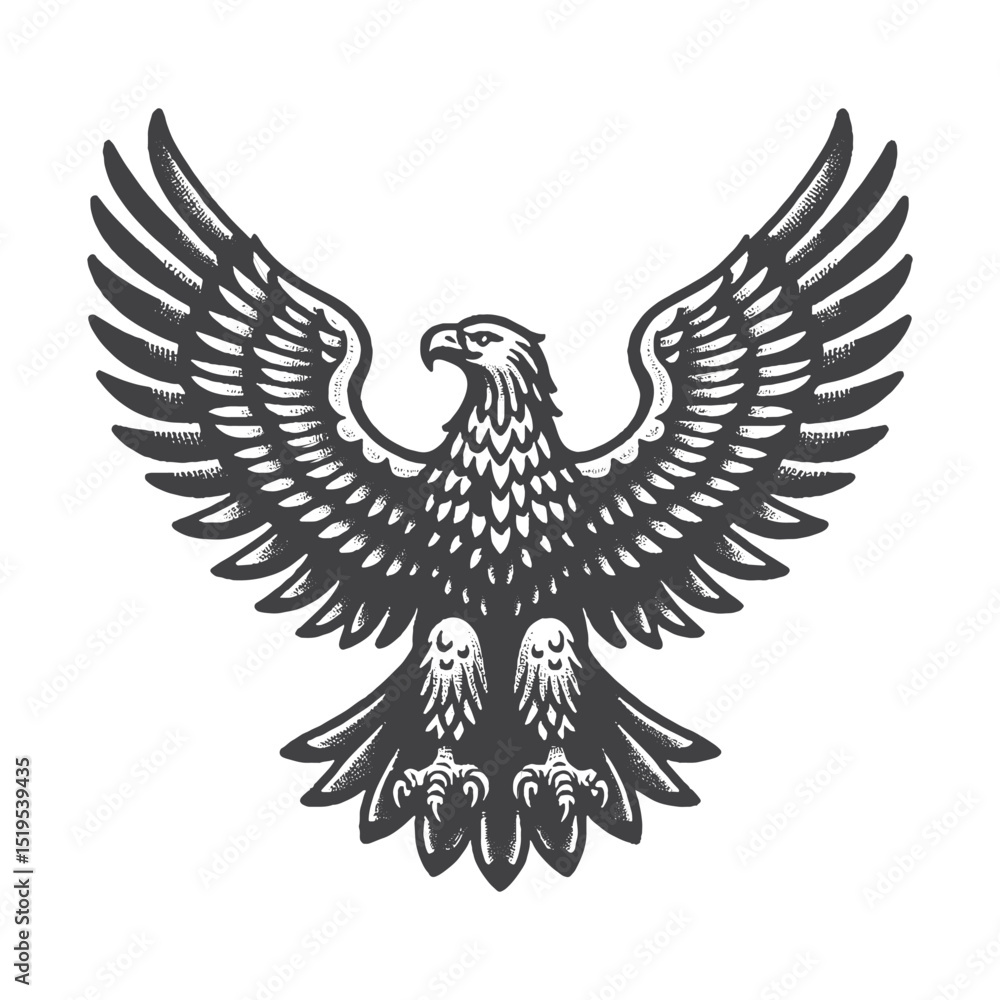 Fototapeta premium Vintage Hand-Drawn Spanish Imperial Eagle Landing With Wings Open Illustration, Wildlife Bird Engraved Style Vector for T-Shirts and Majestic Nature Themes Design