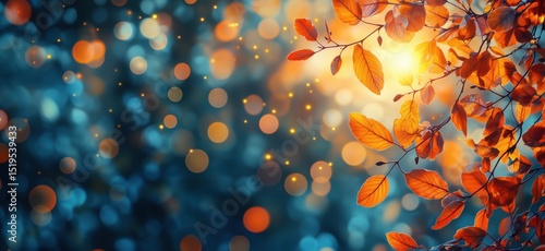 Autumn leaves glowing in sunlight with bokeh background creating a magical atmosphere