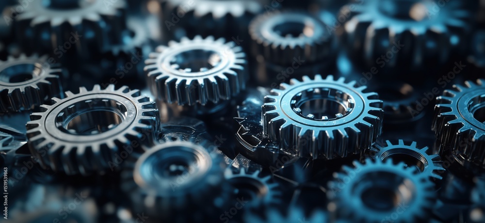 Close-up of metallic gears in various sizes and designs showcasing intricate details Close-up of metallic gears in various sizes and designs showcasing intricate details