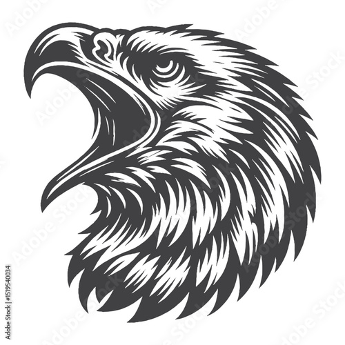 Vintage Hand-Drawn Spanish Imperial Eagle Screaming With Mouth Wide Open Illustration, Wildlife Bird Engraved Style Vector for T-Shirts and Dramatic Nature Themes Design