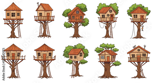 Cartoon treehouse collection illustration