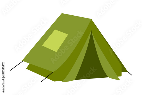 Cartoon Green Camping Tent Icon. Simple green tent with an open entrance and window, drawn in flat cartoon style and isolated on white background.
