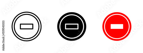 Prohibited sign icon. Circular symbol with horizontal bar inside vector illustration. Commonly used to indicate restricted or forbidden actions symbol. Warning and access denial sign.