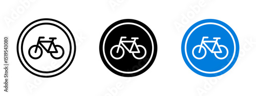 Bicycle road sign icon. Simple bike symbol inside a circular frame vector illustration. Commonly used for cycling path or bike lane indicators symbol. Urban transport and eco mobility sign.