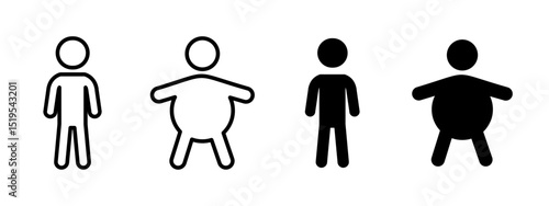 Weight icon. Comparison between slim and overweight male figures vector illustration. Represents body size variation and health awareness symbol. Used in fitness, wellness and nutrition topics sign.