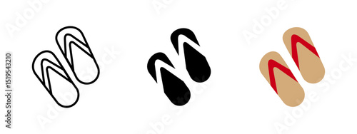 Flipflop icon. A pair of summer sandals with thong straps vector illustration. Casual beach footwear used for warm weather travel and tropical vacations. Lightweight and relaxing shoe concept.