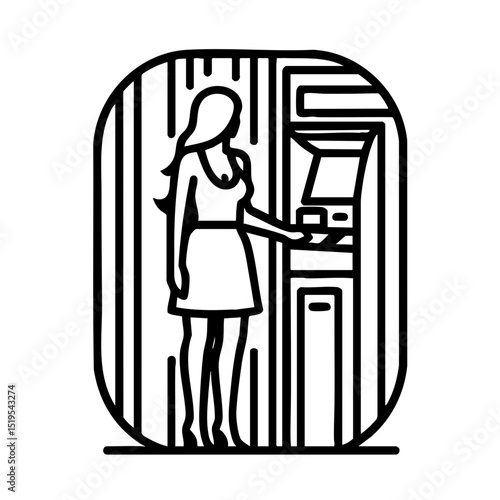 Modern Woman Withdrawing Cash From ATM in Urban Street Background