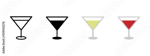 Cocktail icon. Martini-style glass filled with red and yellow drinks vector illustration. Symbol of alcoholic beverages for parties, celebrations, and bars. Drinkware and mixology concept image.