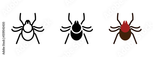 Tick icon. Small arachnid with eight legs and rounded body vector illustration. Blood-sucking parasite symbol common in forested areas. Disease carrier and pest warning sign. Biology hazard pictogram