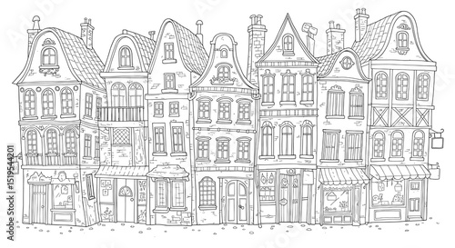 Wallpaper Mural Antique european townhouses illustration Torontodigital.ca