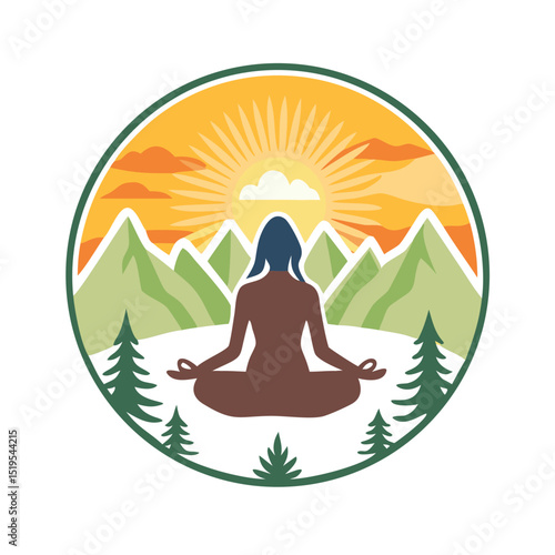 Wallpaper Mural Meditation under a sunrise with mountains and trees creating a tranquil and peaceful atmosphere Torontodigital.ca