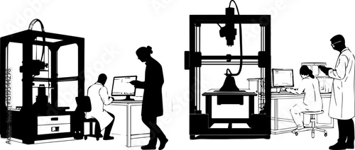 Scientists and Engineers Operating 3D Printers in Laboratory