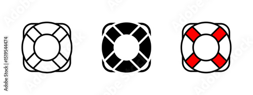 Lifebuoy icon. Flotation ring with cross straps vector illustration. Safety device for rescue in water emergencies. Essential equipment for marine protection and swimming pool security pictogram.