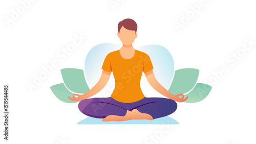 Individual meditating in a relaxed posture surrounded by soothing elements in a serene environment