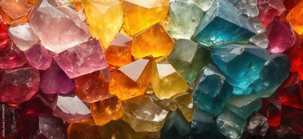 Colorful gemstones and crystals in vibrant hues creating a stunning natural mosaic Colorful gemstones and crystals in vibrant hues creating a stunning natural mosaic