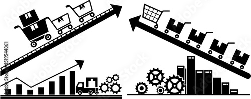 Economic Trends - Growth and Decline in Sales, Industry, and Logistics Vector Set