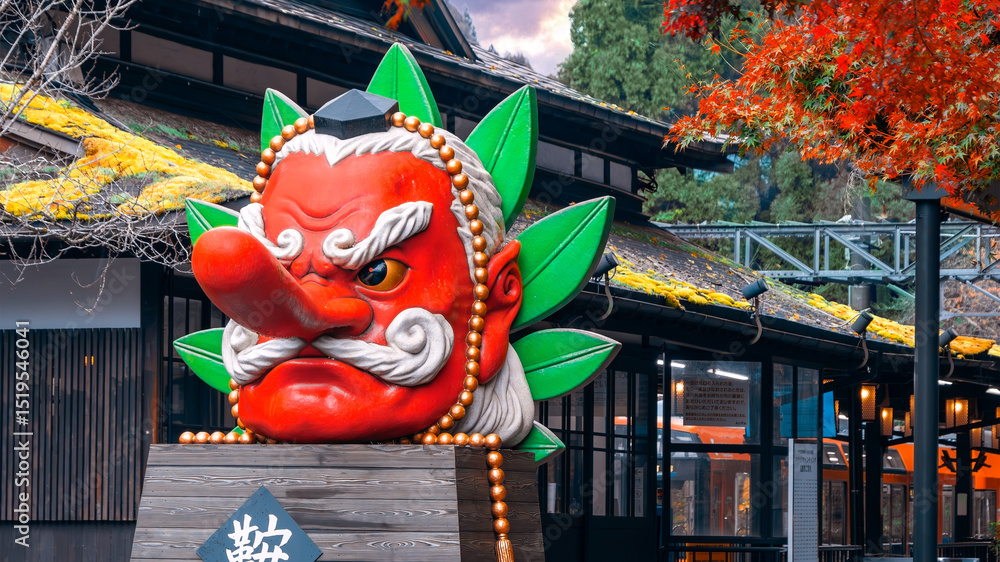 Fototapeta premium Tengu at Kurama station. They are type of legendary creature Shinto belief and considered a type of yokai (supernatural beings) or Shinto Gods