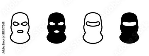 Balaclava icon. Full head mask with cutouts for eyes and mouth vector illustration. Symbol of anonymity and face concealment used by robbers or skiers sign. Criminal disguise and security pictogram.