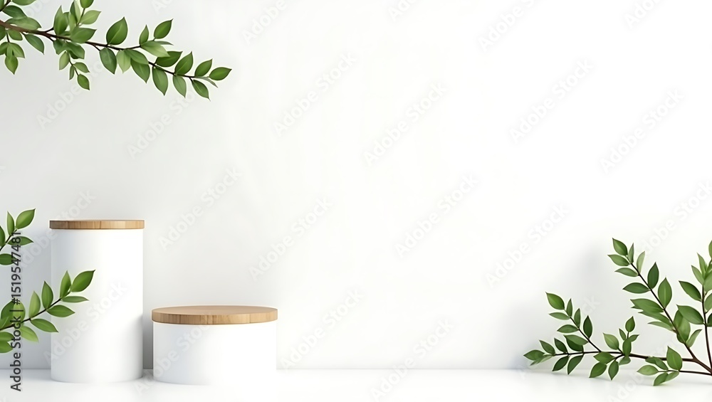 custom made wallpaper toronto digitalMinimalist white product display with green branches
