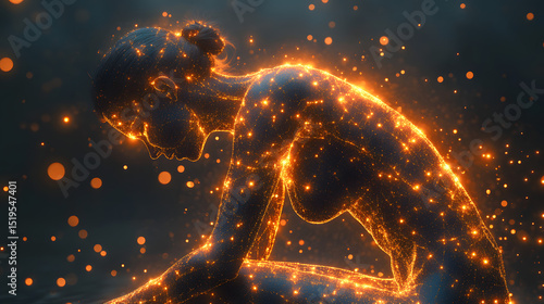 Fibromyalgia Pain Illustration: Depiction of widespread pain in fibromyalgia as glowing points. Concept: Chronic Pain, Fibromyalgia, Pain Symptoms