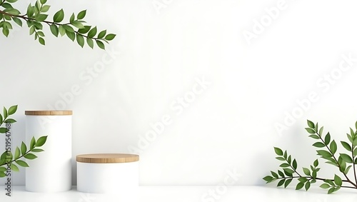 Wallpaper Mural Minimalist white product display with green branches Torontodigital.ca