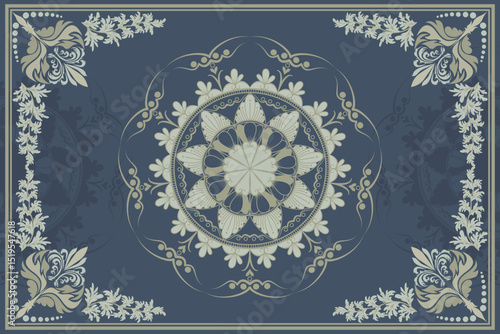 Mandala rug, Persian Carpet or Iranian Carpet Traditional Design Oriental Damask Floral Embroidery Design for rug, Throws, Wallpaper, Wrapping, Fabric, Clothing and Tribal Vector Textures.