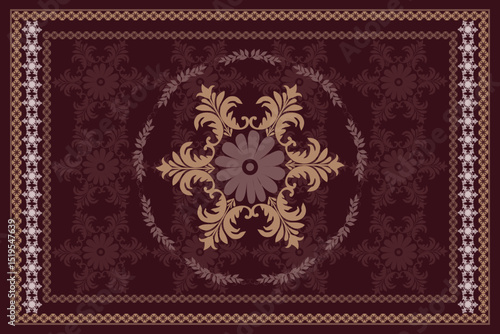 Persian Carpet or Iranian Carpet Traditional Design Oriental Damask Floral Embroidery Design for rug, Throws, Wallpaper, Wrapping, Fabric, Clothing and Tribal Vector Textures.