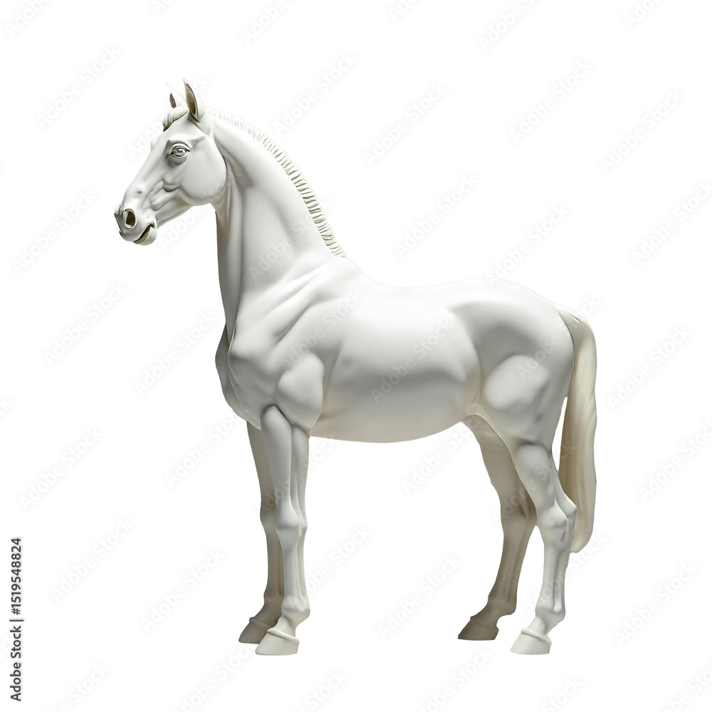A white horse with a long mane and tail standing in a transparent background A white horse with a long mane and tail standing in a transparent background
