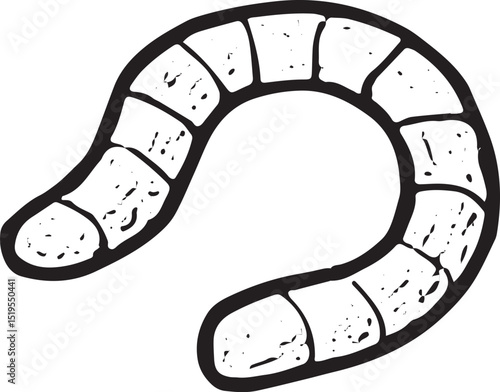 A hand-drawn sketch of a worm bait, a natural lure for fishing, adding realism to a fishing illustration