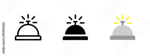 Bell icon. Hotel service bell with sound rays indicating a call for attention vector. Used at reception desks in hospitality or customer support contexts symbol. Concierge and front desk sign.