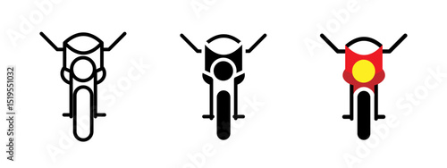 Motorcycle icon. Front view of a two-wheeled motorbike with handlebars and headlight vector. Suitable for transport, delivery, or racing concepts symbol. Road vehicle sign and moto pictogram.