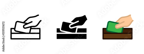 Donation icon. Hand placing money into a box representing giving or financial support vector illustration. Charity and contribution symbol. Fundraising and aid sign.