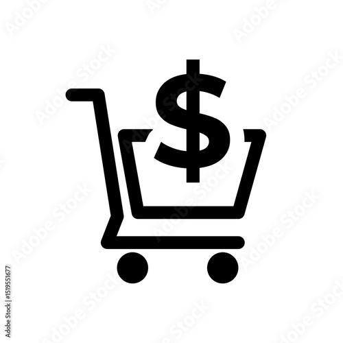 Shopping icon. Trolley cart with dollar sign indicating financial transaction vector illustration. Symbol of ecommerce and retail operations. Sign of online purchasing and consumer payment.