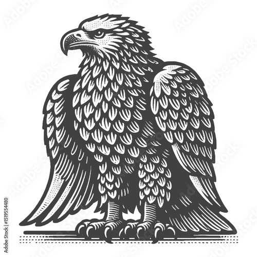 Vintage Hand-Drawn Spanish Imperial Eagle Standing Calmly With Soft Eyes Illustration, Wildlife Bird Engraved Style Vector for T-Shirts and Serene Nature Themes Design